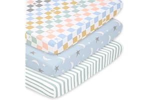 The Peanutshell 3 Pack and Play Mattress Sheets, Celestial Mini Crib Sheets Fitted, Pack N Play Sheets for Graco, Dream on Me