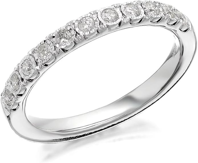 F. Hinds Womens Jewellery 9ct White Gold Diamond Half Eternity Ring