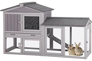GUTINNEEN Rabbit Hutch Outdoor No Leak Plastic Tray Bunny Cage Indoor with Large Run Space Extensible Chicken Coop