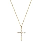 Fettero Cross Necklace Faith Pendant 14K Plated Dainty Chain Minimalist Simple Tiny God Lords Prayer Religious Jewelry