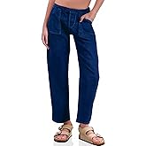 Lynroxia Mid Waisted Straight Leg Pull On Jeans for Women Denim Pants with Pockets Stretchy