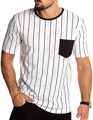 Men Summer T Shirt Fineser New Mens Simple Pocket Striped Short
