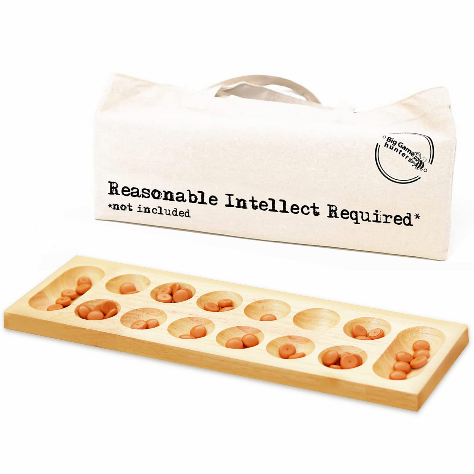 Big Game Hunters Mancala Board Game - Portable Entertainment with Printed Cotton Travel Bag and Ultra Smooth Stones Set - Board Game for Families - Strategic Gaming Fun for Kids and Adults