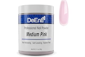 DEENTERPRISES, INC. DeEnti Acrylic Nail Powder, 2oz Medium Pink, Long Lasting Salon Quality, Bubble Free Professional Manicures, Nail Art, Fake Nails, Dip, Carving & Extensions