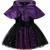 ROYLAMP Toddler Girls Witch Halloween Paillette Tulle Dress Sets Funny Holiday 2 Pieces Hooded Cape 1-6T