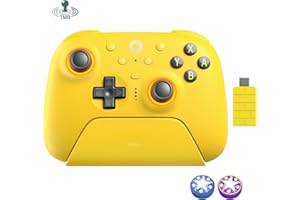 AKNES 8BitDo Ultimate 2 Bluetooth Controller for Switch, Switch 2, PC&Windows,Switch Pro Controller with TMR Joysticks,Tactile/Hall Triggers,Programmable L4/R4 Bumpers,2 Back Paddle Buttons,RGB Ring,Yellow