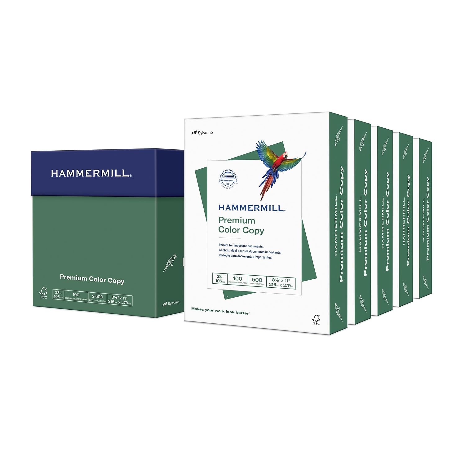 Photo 1 of Hammermill Printer Paper, Premium Color 28 lb Copy Paper, 8.5 x 11 - 5 Ream (2,500 Sheets) - 100 Bright, Made in the USA, 102450C, White