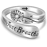 Iringnier Just Breathe Rings for Women Hope Rings Adjustable Spoon Jewelry 925 Sterling Silver Inspirational Encouragement Mothers Day Gifts Size 7