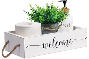 Msyueos Welcome Hello Sweet Cheeks Wooden Storage Box, Toilet Paper Basket, Rustic Bathroom Basket Toilet Basket Tank Topper Toilet Organizer, Home Decor for Livingroom or Kitchen ,White