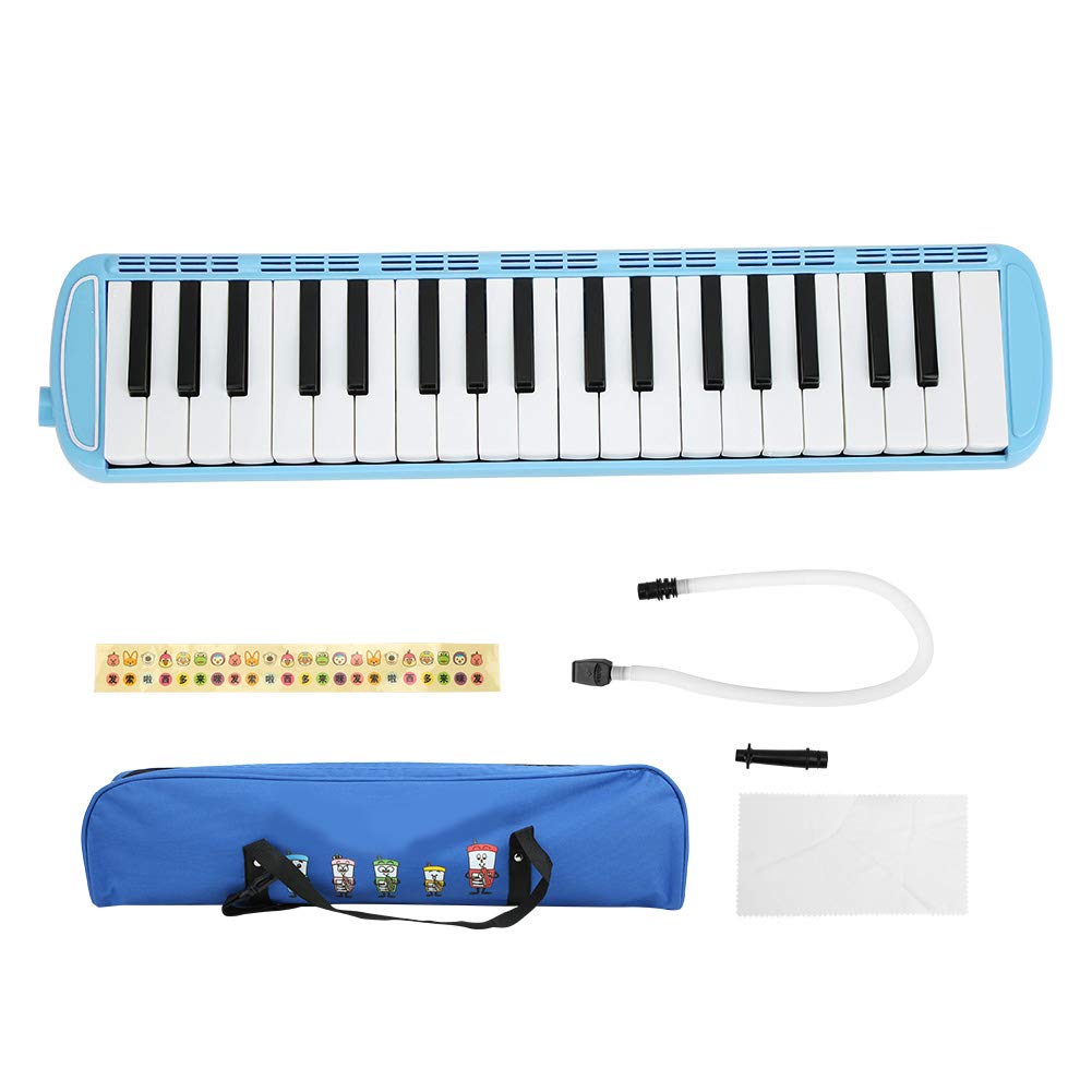 37 Keys Piano-Style Melodica Long Tube Melodica with Key Stickers Double Mouthpieces Tubes Carrying Bag for Kids Beginners Adults Gift (Blue) Wind Instrument