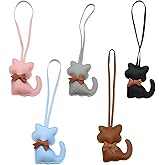 JINJUMEI 5 Pack Cat Bag Charm Keychain, Leather Bag Charms for Handbags, Adorable Leather Kitten Keychain for Women, Kawaii Key Chains Purse Backpack Ornament, Gift for Cat Lovers