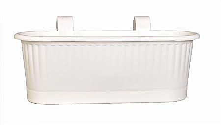 (1 Pcs) | Railing Planters for Balcony Home Garden | Railing Pots for Plants Balcony | Railing Planters Plastic | Railing Pots | Railing Planter with Tray (White)