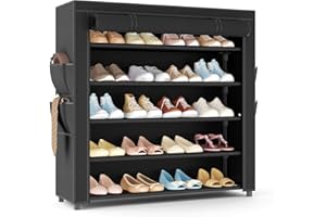 LANTEFUL Shoe Rack with Covers 5 Tier Tall Shoe Rack Organizer Large Capacity Shoe Shelf Storage 20-24 Pairs Space Saving Fre