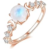 Angol Natural Moonstone Ring for Women, 925 Sterling Silver Triple Moon Goddess Engagement Promise Ring Anniversary, Birthday, Christmas, Valentine's Day Gift for Her (Natural Moonstone-Rose Gold, 7)