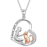 CUOKA MIRACLE Cat Necklaces for Women 925 Sterling Silver Cat Necklace Heart Pendant for Women I Love You Forever Necklace Jewelry Gifts for Mom on Birthday Mother's Day Anniversary Christmas