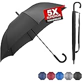 RUMBRELLA Black Hook Handle Umbrella Windproof UPF 50+, j Stick UV Umbrellas Auto Open 54IN