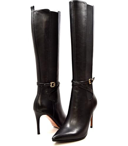 SoleMani Women's Paradise Black Leather Boots Slim Calf 8M