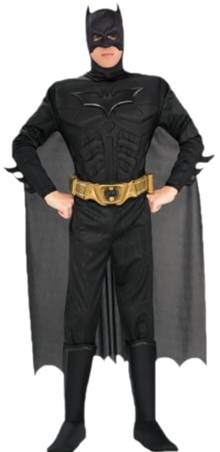 Fancy Ole - Herren Männer Kostüm Batman mit Muskel-Jumpsuit, Überziehstiefeln, Kopfteil, Umhang und Gürtel, XL, Weiß