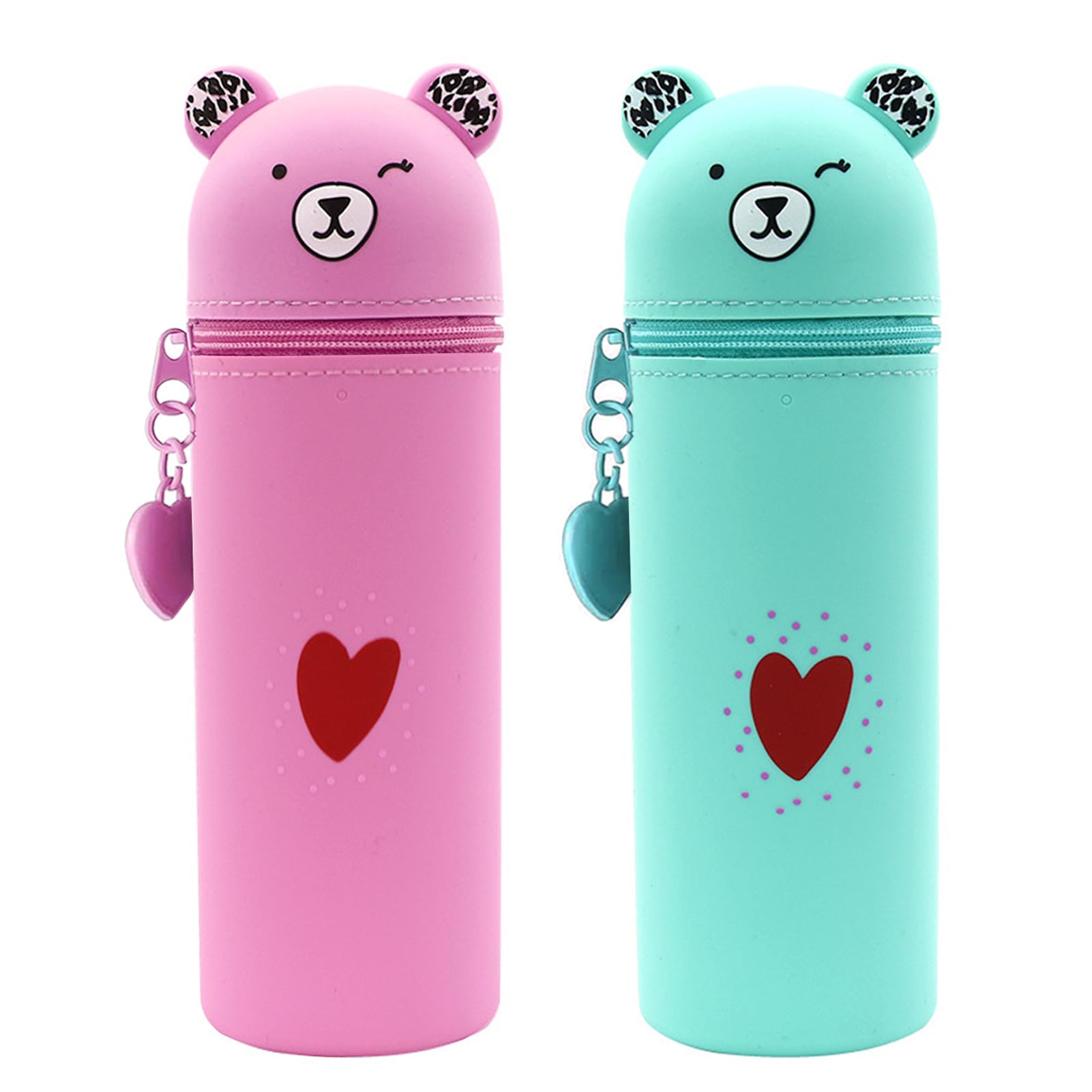 JEONDFG Kawaii Soft Silicone Pencil Case and Pen Holder, Pink, Cartoon