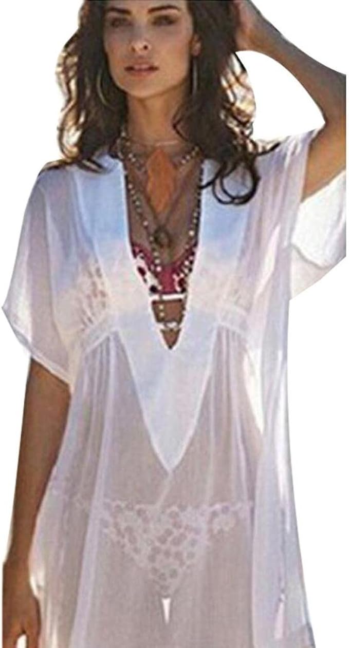 HOMEBABY Women Chiffon Beach Cover Up Girls Beach Dress Lace Long
