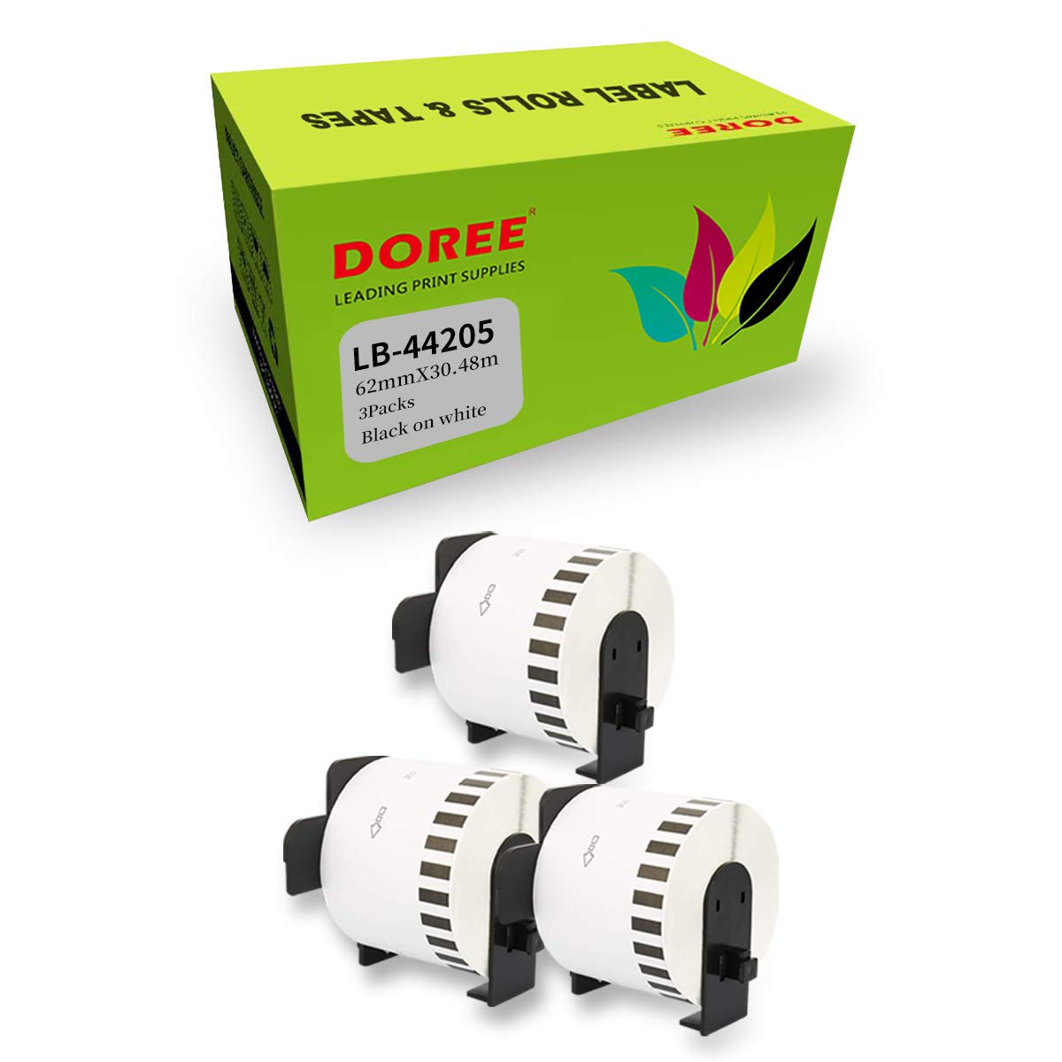 3×DOREE DK-44205 62 mm x 30.48 m Compatible Continuous Removable Paper Label Tapes for Brother P-Touch QL-1110NWB QL-1100 QL-1050 QL-500 QL-500BW QL-570 QL-580 QL-700 QL-710W QL-800 QL-810W QL-820NWB