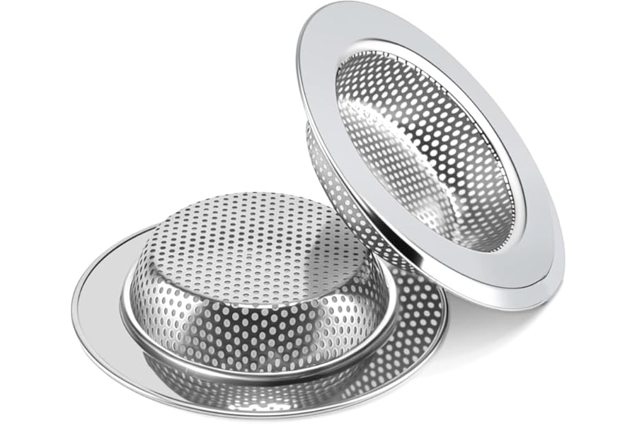 AskBed 2PCS Sink Drain Strainer Set -Stainless Steel Shower Hair Catcher Included 4.5 Inch Outer Diameter - Prevent Clogs and Keep Drains Clear in Bathroom and Kitchen Sinks