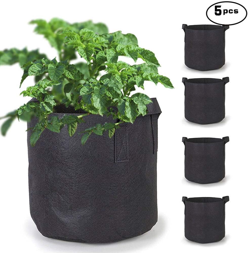 Warooma 5 Pack Grow Bag 5 Gallon Potato Plant Grow Container Bag Waterproof Garden Planter Bag with Handles and Access Flap for Grow Multi-Species Vegetables Potato,Carrot,Tomato