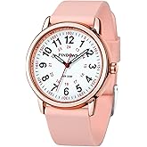 PINDOWS Watches for Women, Analog Quartz Ladies Watches for Students Women and Men, 30M Waterproof Military Time Luminous Easy-Read Dial