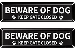BOUPOWER Beware of Dog Sign, 12x3 Inch Rust Free .040 Aluminum Metal Sign, Reflective, Fade Resistant, UV Protected, Weatherproof Warning Dog Sing for Fence Door or Gate (2 Pack)