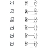 Stud Earring Set for Women Men 18K Yellow/White Gold Plated Princess Cut 4 Prong Graduated Square Clear Cubic Zirconia Pakc of 6 Pairs 3-7mm