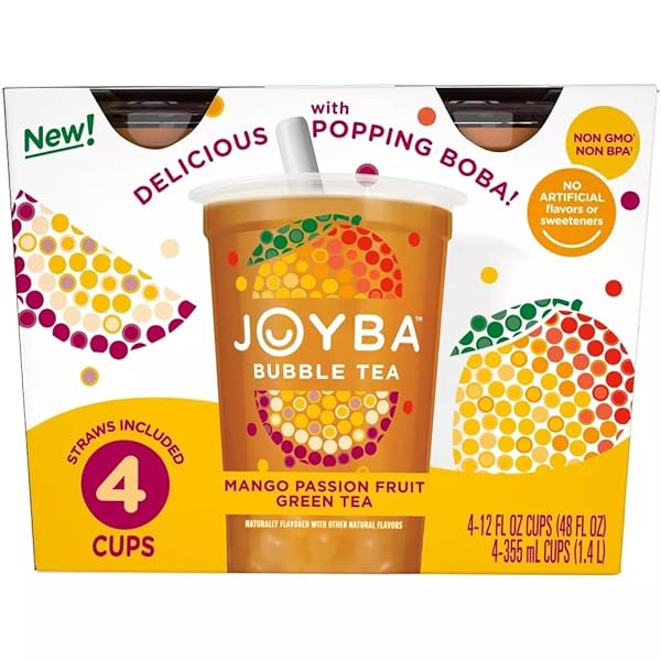 JOYBA MANGO PASSIONFRUIT GREEN TEA BUBBLE TEA, 12 FL OZ (PACK OF 4)