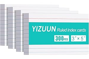 YIZUUN Index Cards 3x5, 300 Pack, Heavy Ruled Index Cards, Notecards 3x5 Lined, Flash Cards for Studying, Note Cards for Office, Home and School, White, 4 Packs of 75 Pack