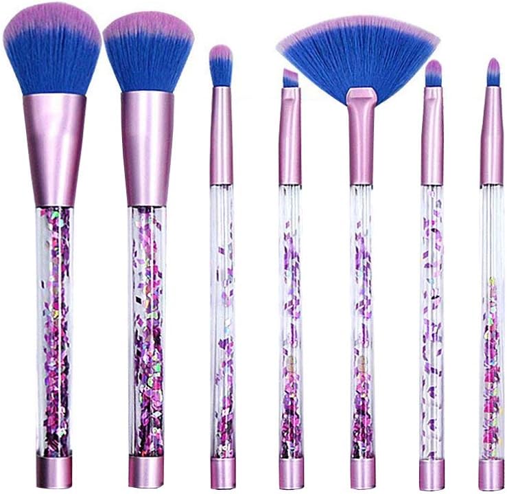 Makeup Brush Set 7 PCs Beauty Brushes with Synthetic Crystal Quicksand Cosmetic Brush Tools with Bag Foundation Blending Powder Eyeshadow Brushes