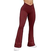 OQQ Women's Flared Pants Ribbed Cross Over High Waist Bell Bottoms Lounge Travel Pants