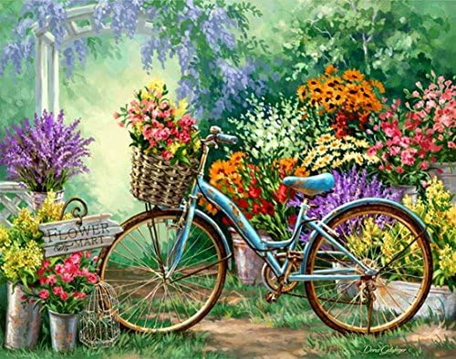 21secret 5D Diamond DIY Painting Full Drill Handmade Old Bicycle in The Flower Market Cross Stitch Home Decor Embroidery Kit