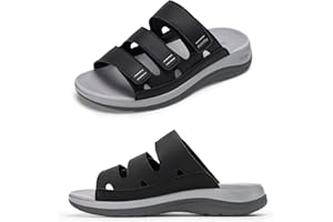 FitVille Women's Wide Slides Sandals with Arch Support, Comfortable Summer Flats Sandals for Beach Vacation Walking Travel