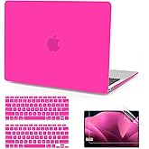Anban Compatible with MacBook Air 13 inch Case M1 2022 2021 2020 2019 2018 Release A2337 A2179 A1932 Touch ID, Matte Plastic Laptop Hard Shell Case & 2 Keyboard Cover & Screen Protector, Hot Pink