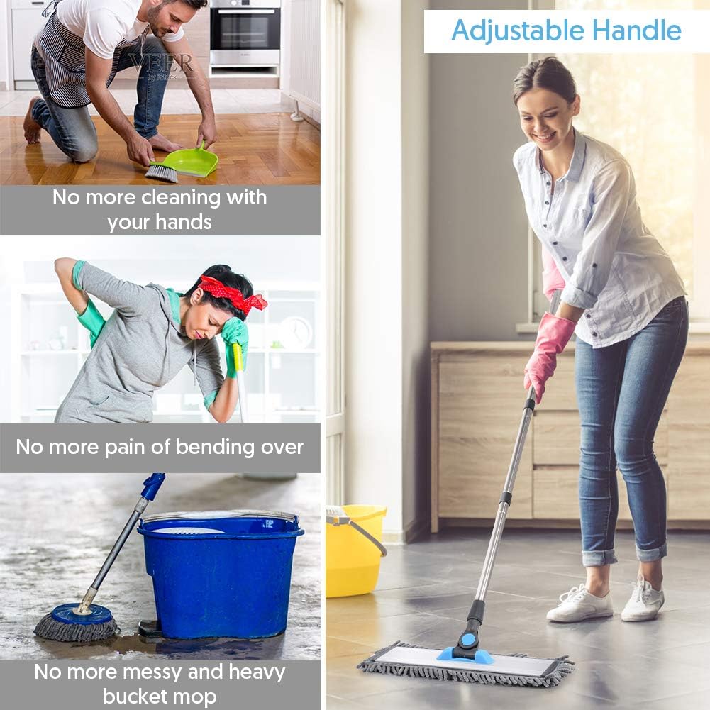 Microfiber Floor Hardwood Mop - MANGOTIME Dust Wet Mop with 4 Washable Chenille & Microfiber Pads and Aluminum Plate, Flat Mop for Floor Cleaning Laminate Tile Vinyl Kitchen Home Mint: Health & Personal Care