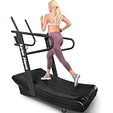 Curved Manual Treadmill, Non-Electric Curve Treadmill with 4 Resistance Levels, Self-Generated Air Runner with LCD, Commercial Motorless Treadmills for Home Gym, 450LBS Capacity