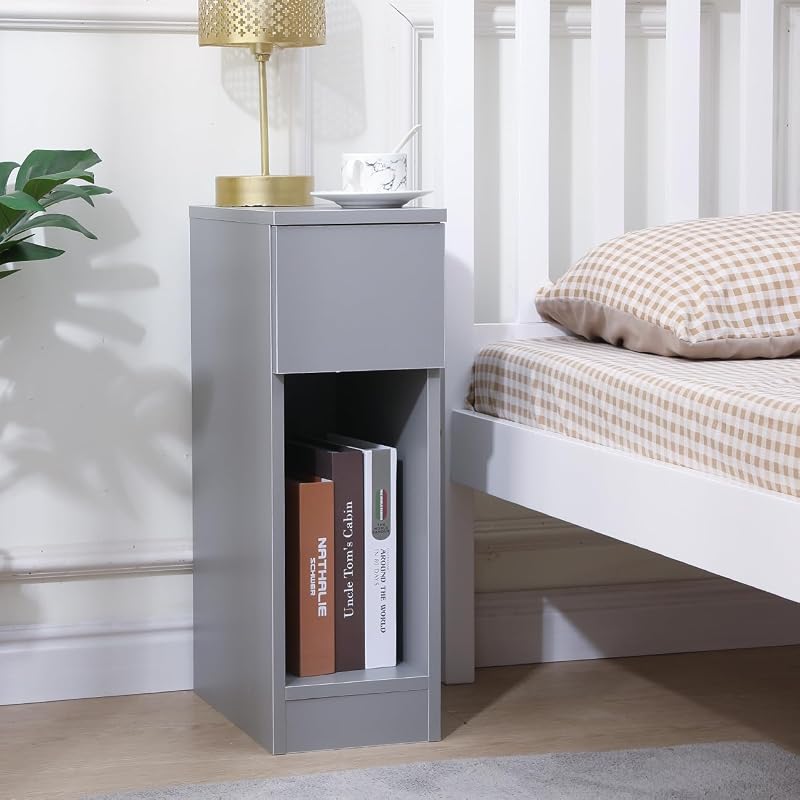Pantanal Slim 20cm Bedside Table Grey with Drawer Shelf Nightstand