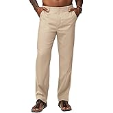 AVICHIC Men's Linen Pants Casual Breathable Linen Dress Pants Summer Beach Work Trousers 30'' 32''