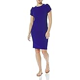 Calvin Klein Womens Tulip Short Sleeve Scuba Crepe Mini Dress