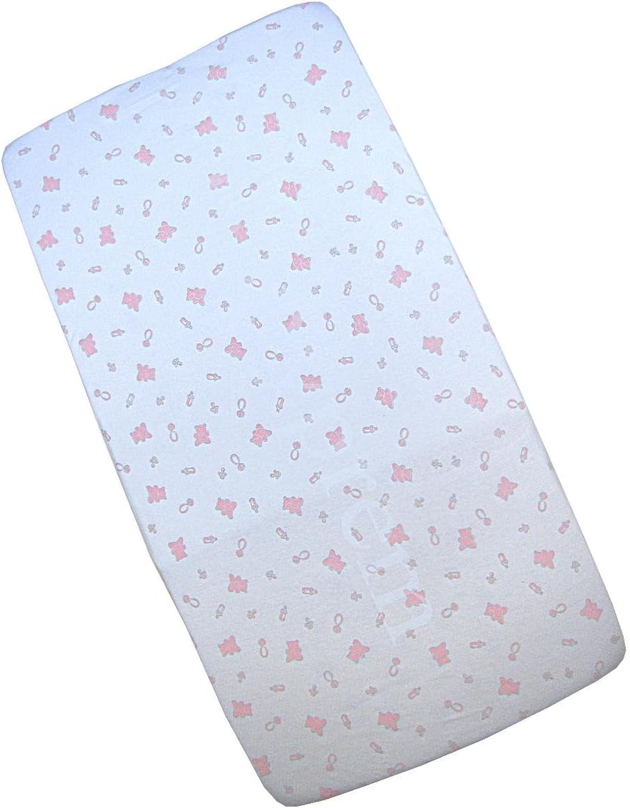 BabyPrem Fitted Cotton Crib/Pram Mattress Sheet 84 x 43cm Pink Teddy