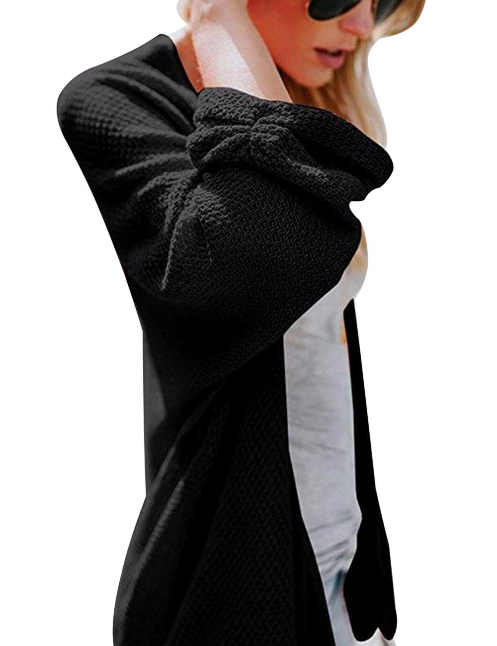 Poplover Womens Ladies Batwing Sleeve Cardigans Loose Open Front Knit Tops Sweater Black X-Large