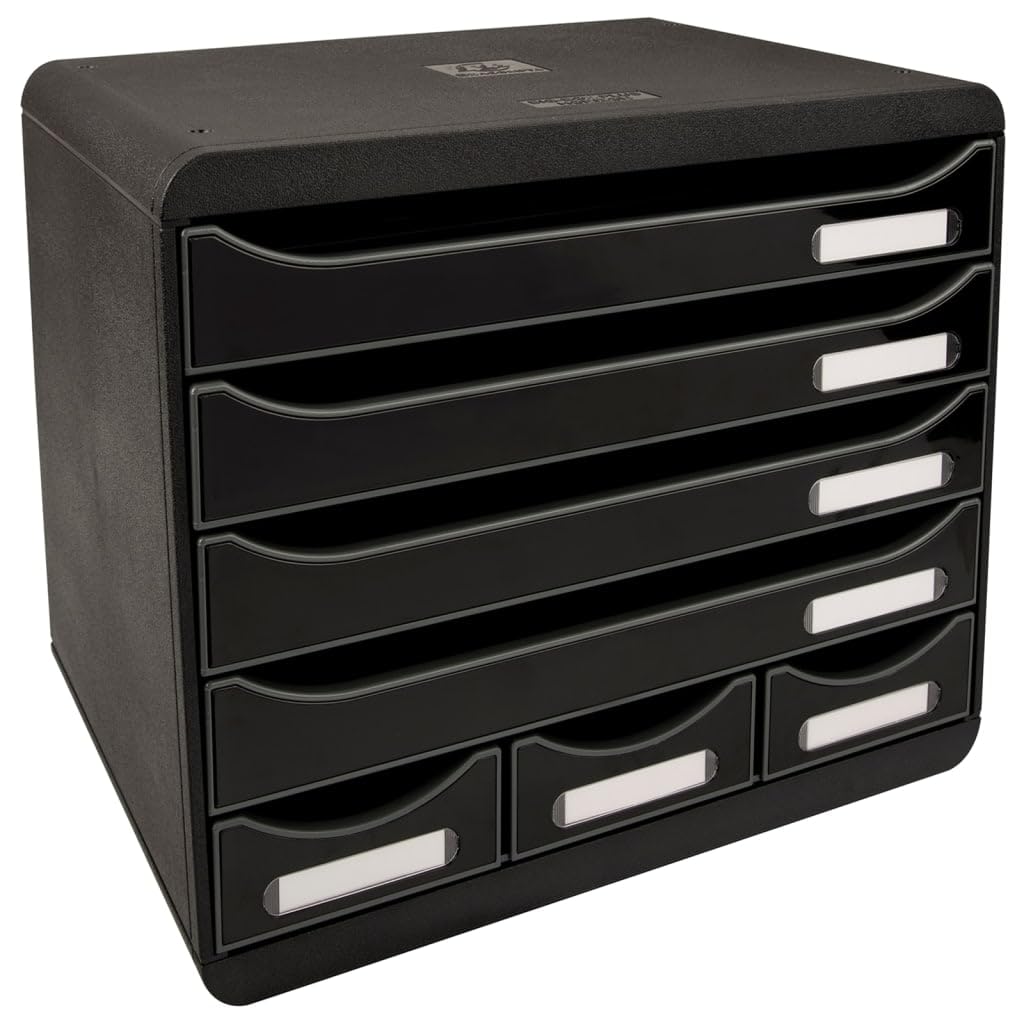 Exacompta - Ref 307714D - Store-Box Office Plus - 6 Drawer Set - 270 x 355 x 271mm in Size, 4 A4+ Drawers + 3 Accessory Drawers, Stackable, Open Drawers - Black