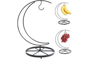 Banana Holder Minimalist Black Moon Shaped Banana Hook 7x13 Inch Easy Assembly Metal Hanger to Keep Grape, Lichi & More Fresh