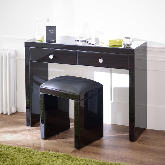 Mirrored Black Glass Dressing Table Set Amazon.co.uk Kitchen & Home