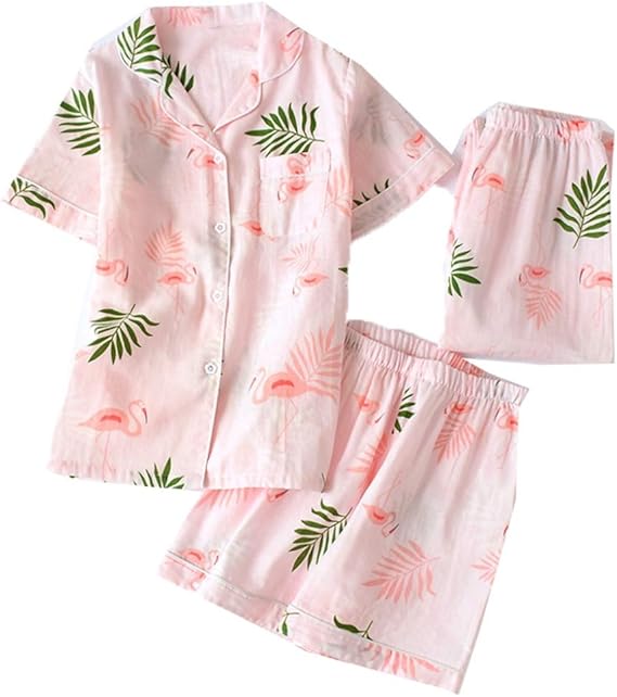Amazon パジャマ レディース キッズ 夏 長袖 綿 部屋着 レディース ルームウェア 寝巻き 夏 シルク 上下セット 前開き 昼寝着 夏 半袖 可愛い ポケット付き プレゼント 出産祝い 冷感 吸汗 通気 速乾 光沢があり 衿付き カジュアル パジャマ ルームウェアセット