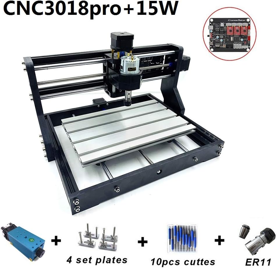 CNC Milling Machine CNC 3018 Pro Milling Machine CNC 3018 Pro GRBL Control DIY Mini CNC Machine 3 Axis Mini DIY Wood Router CNC Engraving Machine + ER11 + 5mm Extension Bar 15W Laser