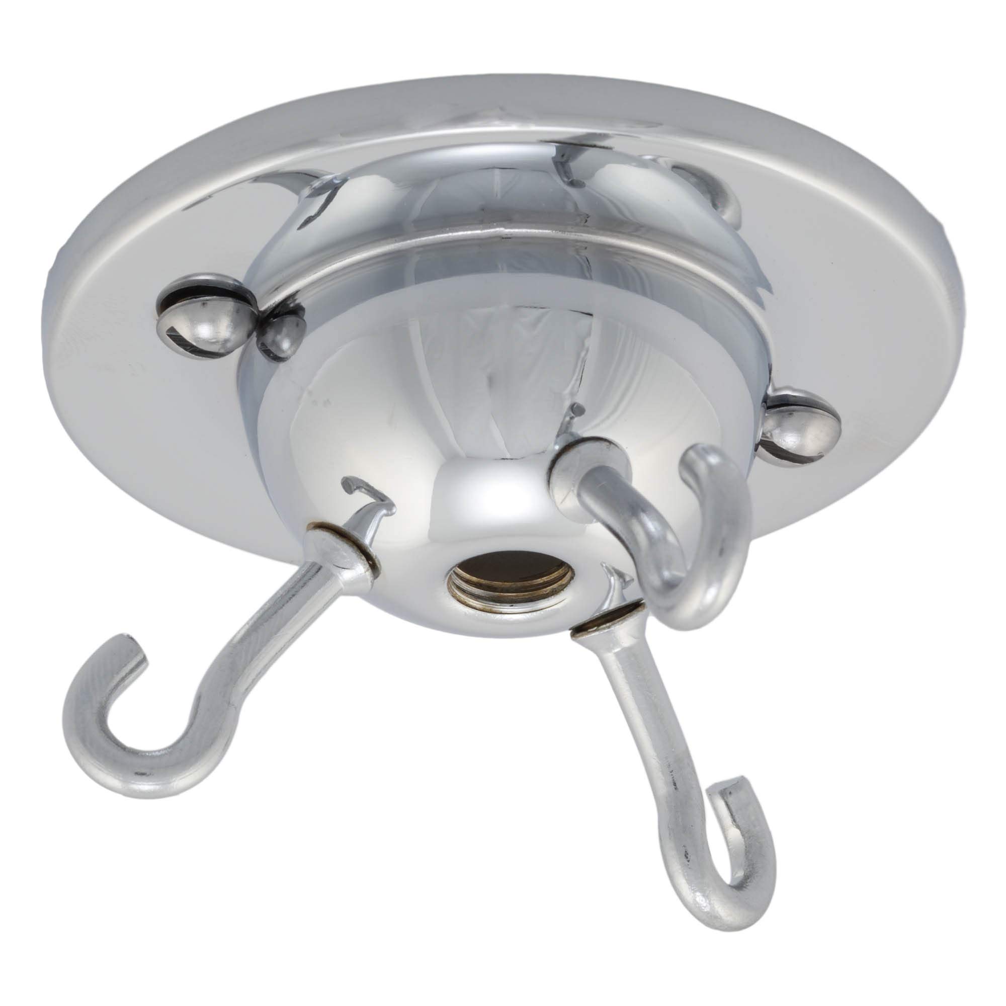ElekTek Chrome 3-Hook Ceiling Rose Plate for DIY Suspended Indoor Hanging Plants, Decorative Inverted 'Fly Catcher' Shades Without Wired Light Fittings โ image 1